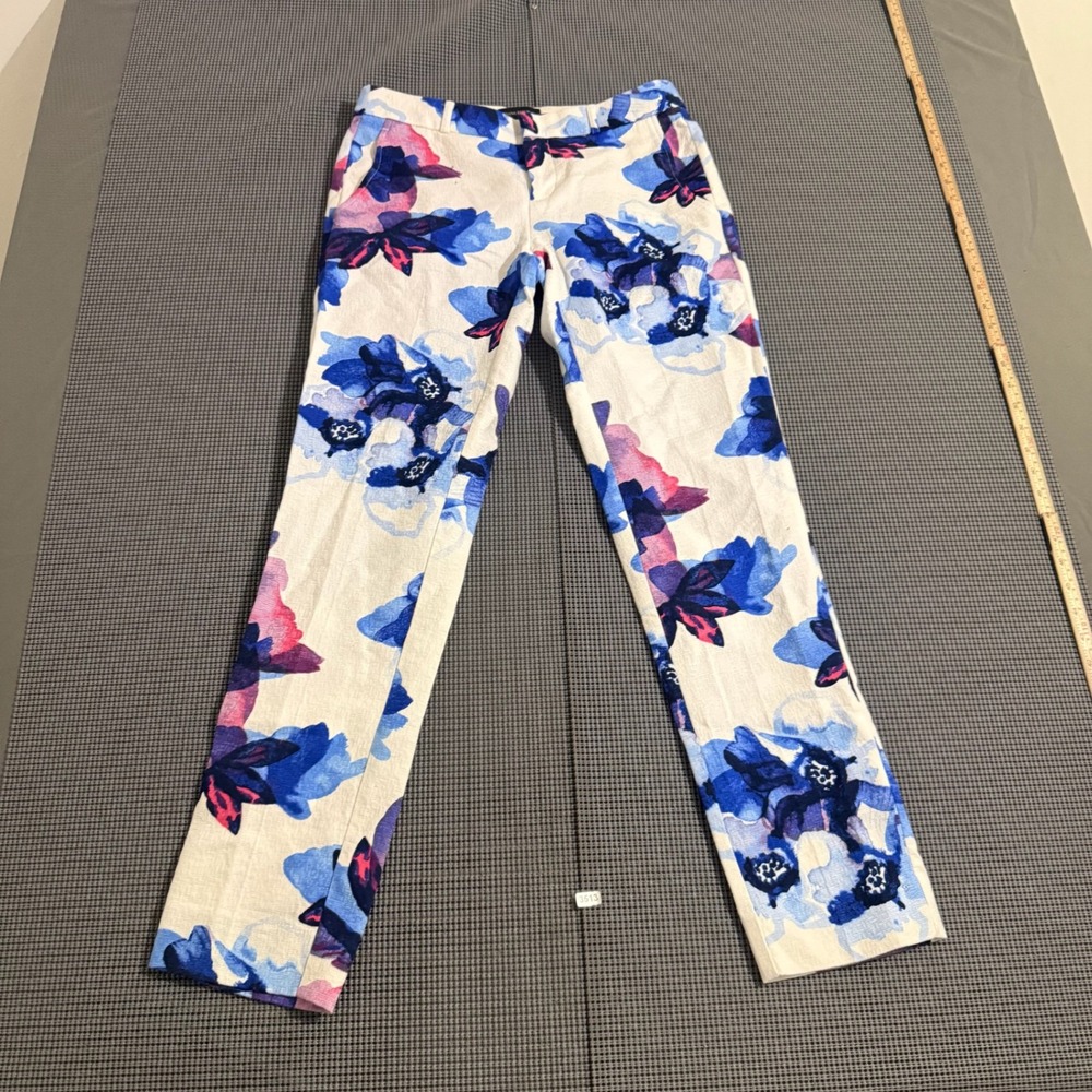 Banana Republic Ryan Floral Print Slim Straight Leg Pants Womens Size 2 Blue